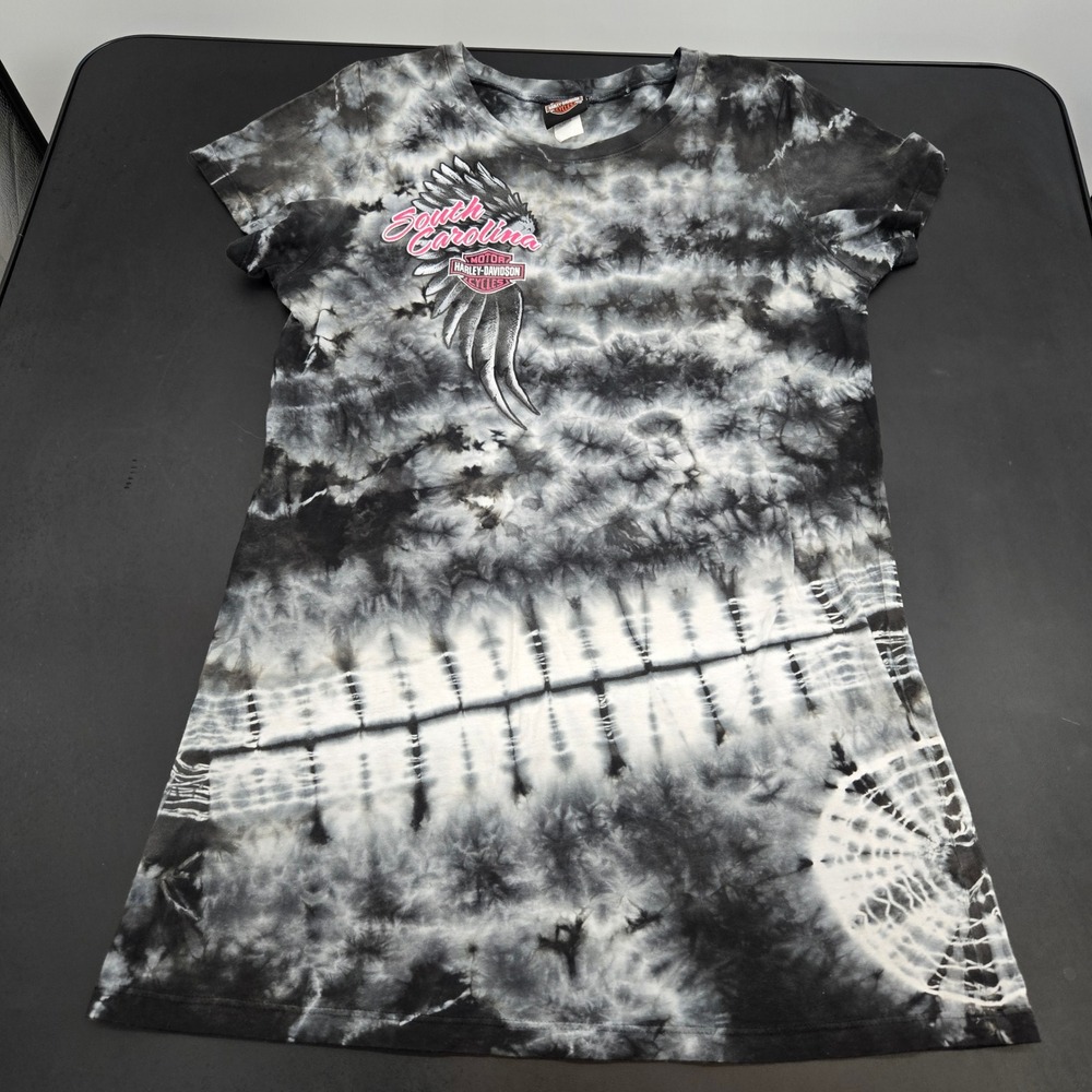 Women's Harley Davidson 2013 Myrtle Beach Large T-Shirt Tie-dye Glitter‎ Text